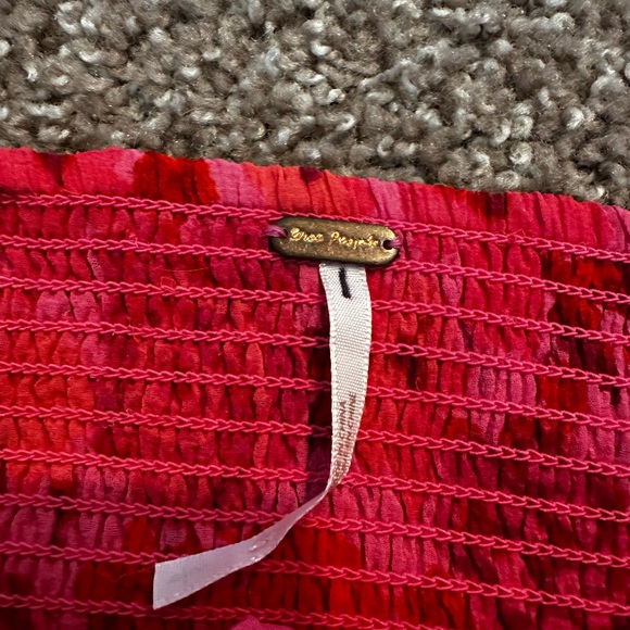 Free People FP pink red floral off shoulder rosette top - Picture 2 of 4